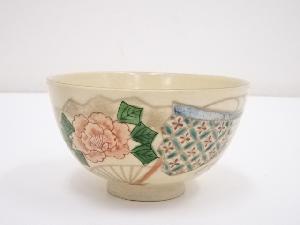 京焼　川添寿楽造　色絵扇面茶碗